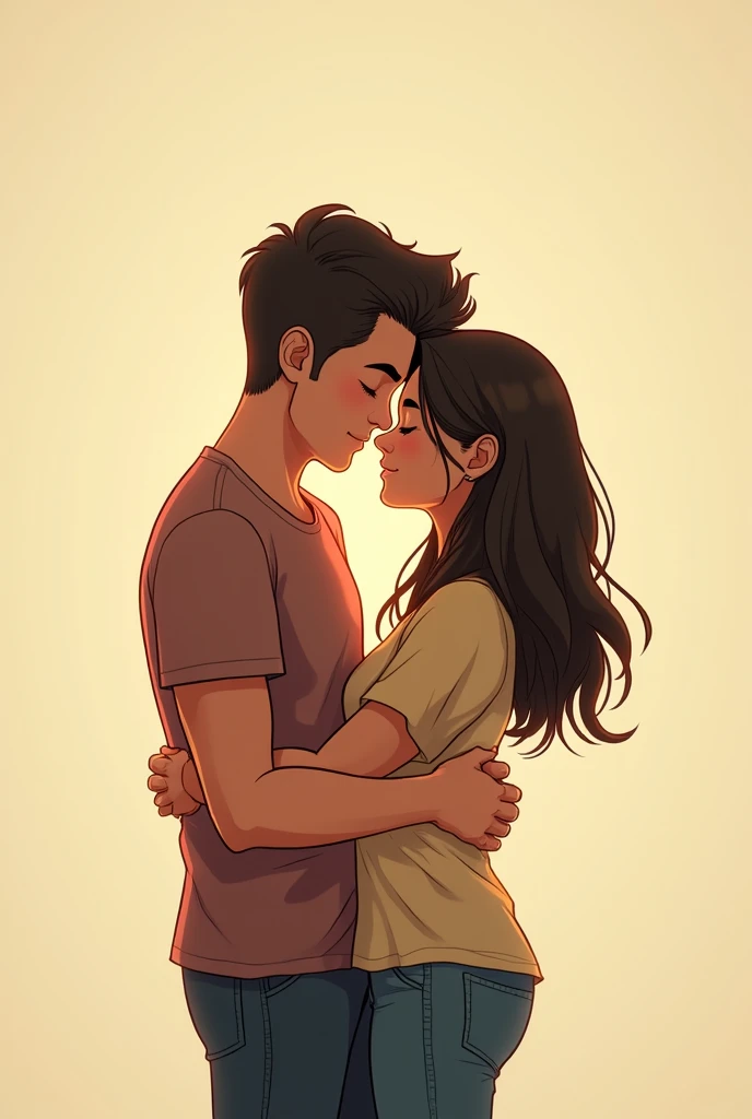 Couple hugging (realistic comic drawings) animation with script in Portuguese