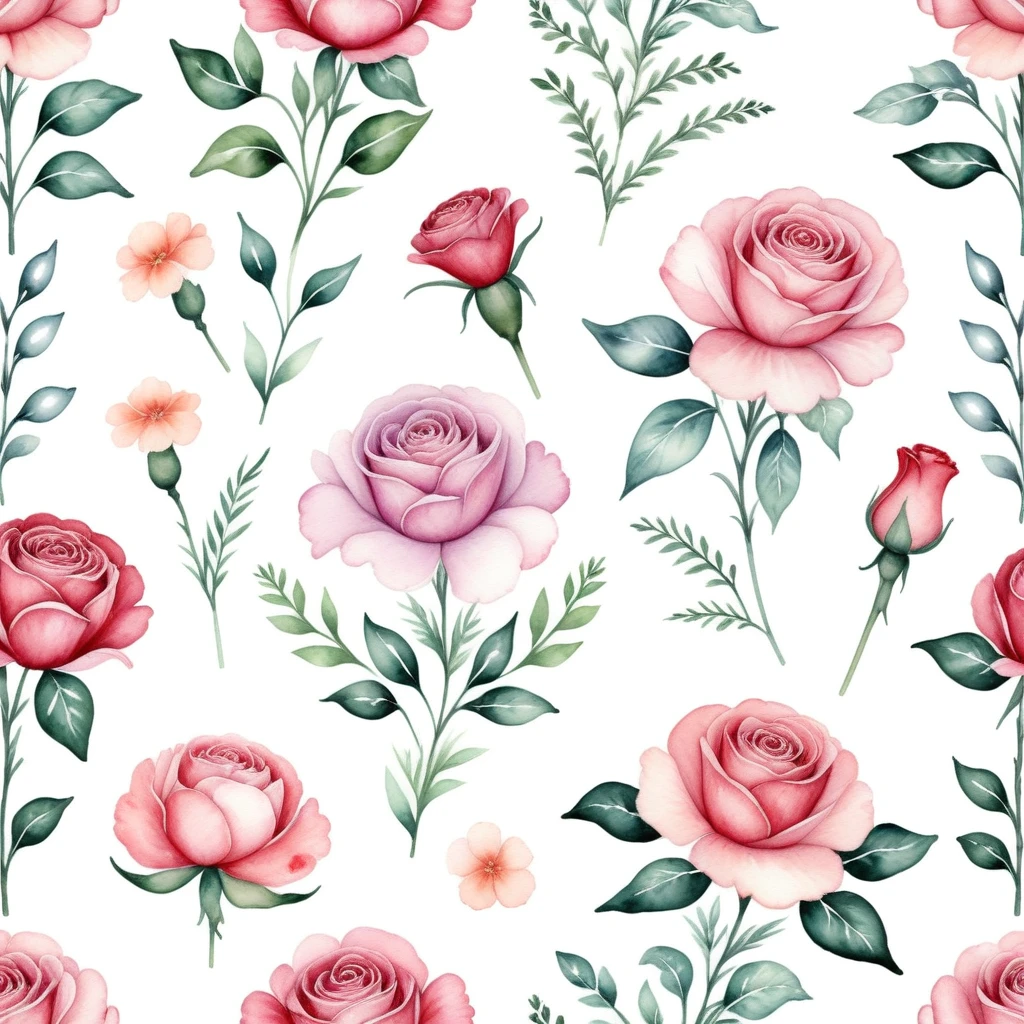 AlloverFLR, Ditsy, Botanical, Watercolor, Carnation, Rose, Pedal, Leaves, Bush, Flourish, Calico, Small Flowers, Pain Daub, Abstract