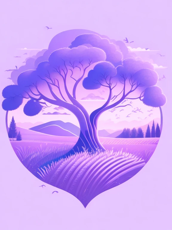 a spruice tree in a lavender color landscape, tshirt design, rzminjourney, vector-art, ((#E6E6FA:1.2))