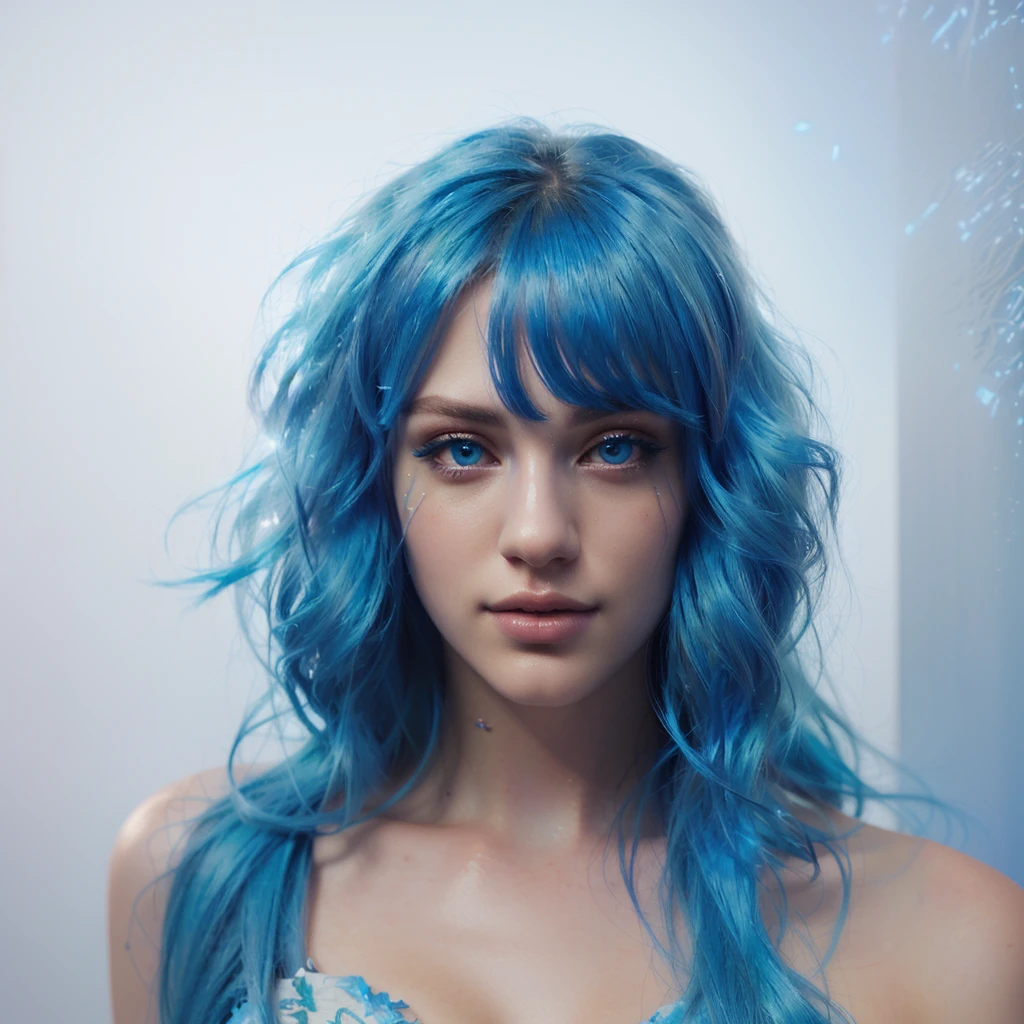 blue hair, beautiful detailed eyes, beautiful detailed lips, extremely detailed face and portrait, 1girl, digital art, concept art, hyperrealistic, 8k, high quality, masterpiece, cinematic lighting, dramatic lighting, vibrant colors, surreal, ethereal, whimsical
