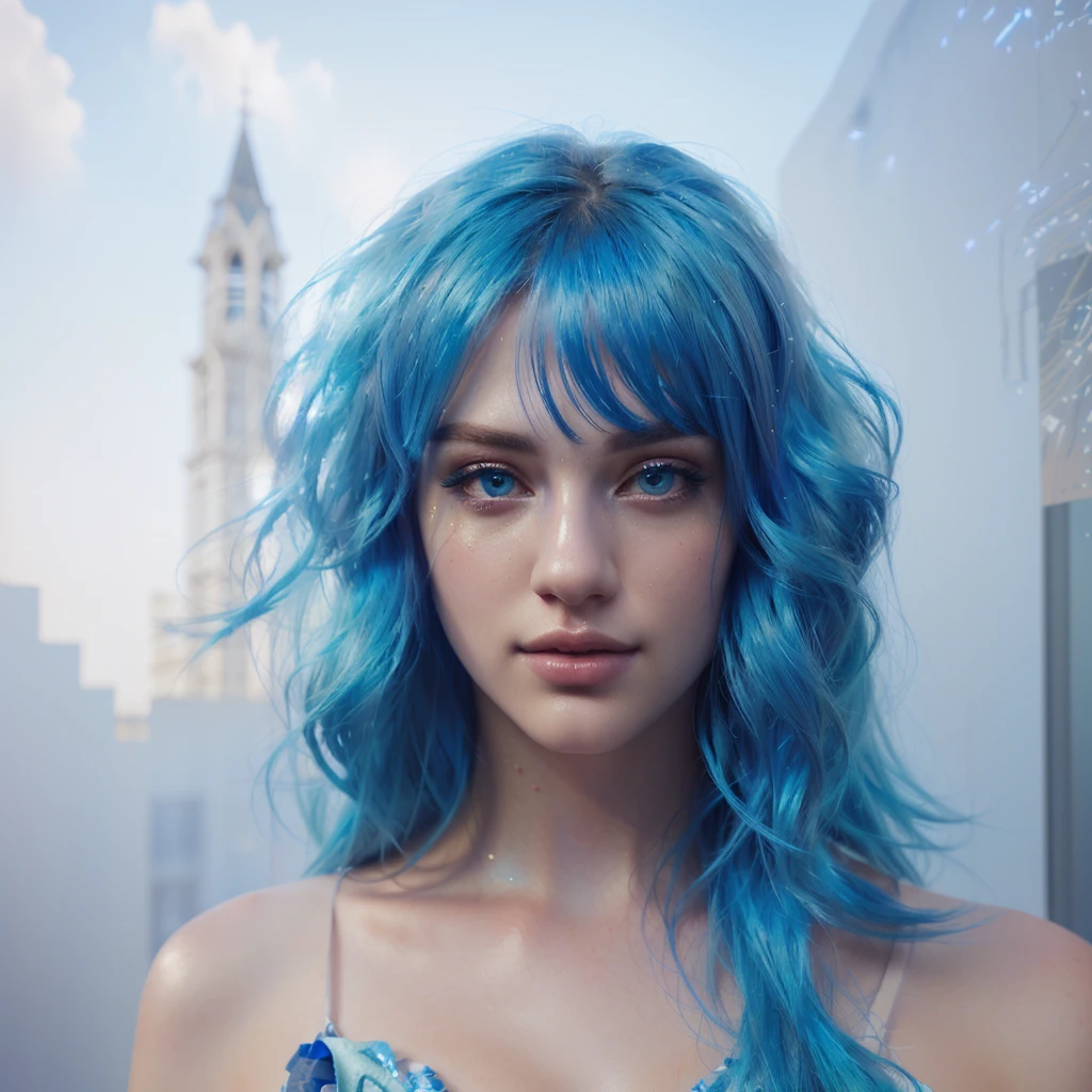 blue hair, beautiful detailed eyes, beautiful detailed lips, extremely detailed face and portrait, 1girl, digital art, concept art, hyperrealistic, 8k, high quality, masterpiece, cinematic lighting, dramatic lighting, vibrant colors, surreal, ethereal, whimsical