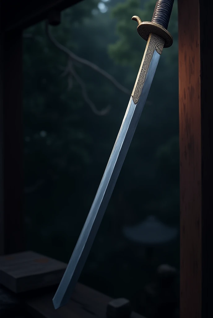 A katana with a crescent moon-shaped hilt