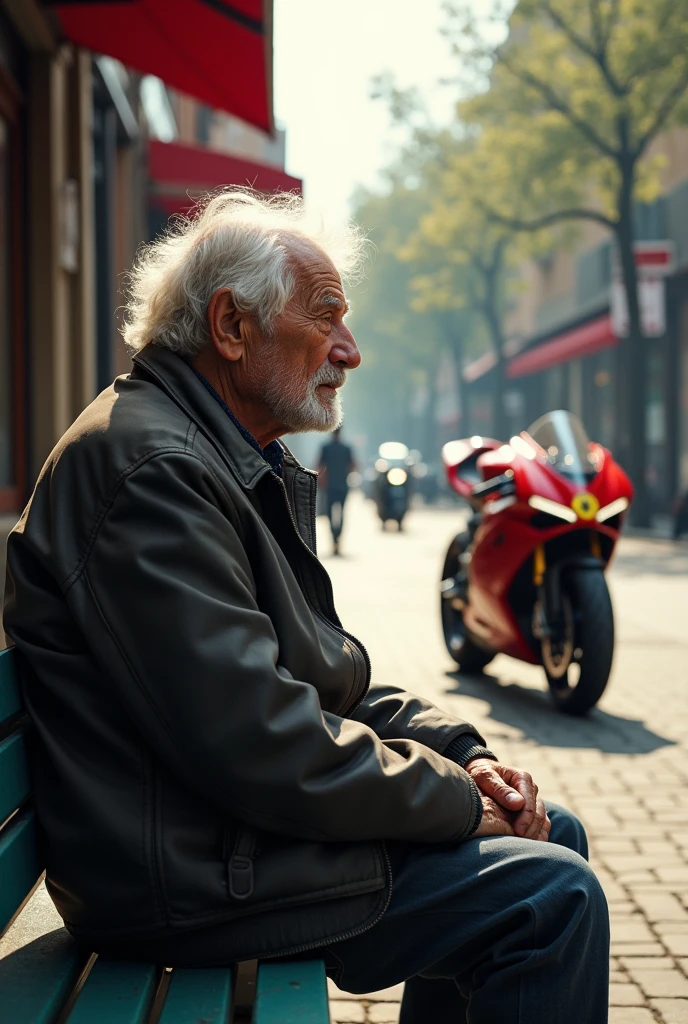 A oldman watching superbike that he couldn’t buy in his young age
