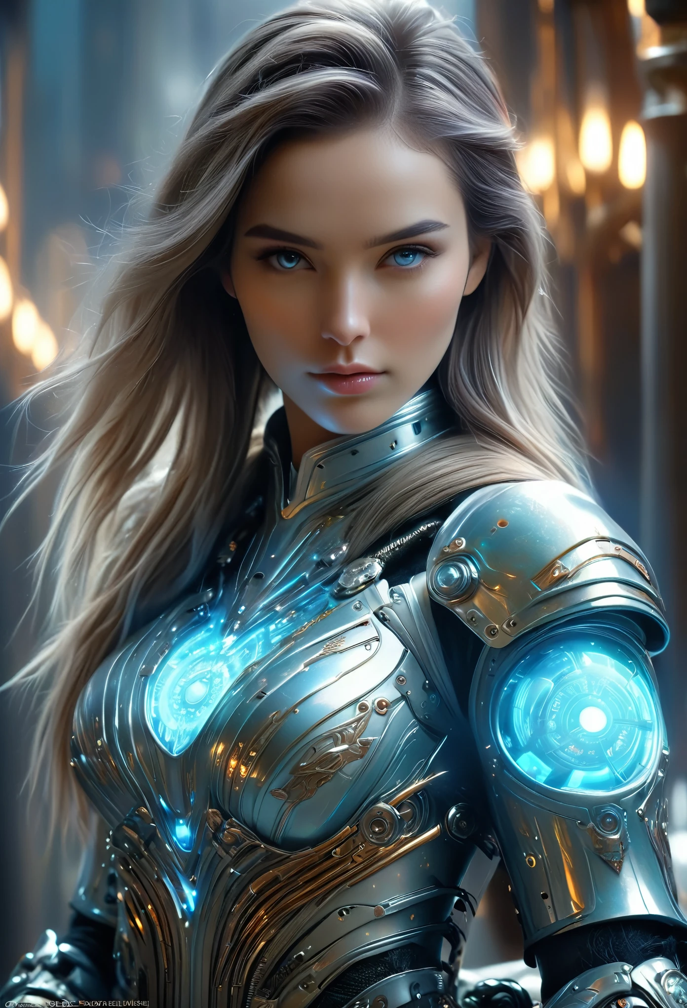 (Best Quality, 4K, 8K, High Resolution, Masterpiece: 1.2), (Super Detailed, Realistic, Photorealistic:1.37), A woman in futuristic clothing, (erotic and sexy:1.4), Trending on cgstation, Trending on cgstation, (Portrait of a girl in the Knights of the Zodiac:1.4), (blunt bangs:1.7), Cute Cyborg Girl, Perfect android girl, Portrait Astronaut Girl, Beautiful girl cyborg, Girl wearing pale blue iridescent mechanical cyber armor, Game CG, cgsociety and fenghua zhong, Beautiful Cyborg Shrine Maiden, Bioluminescence, (Gal Gadot:0.6), Anatomically correct grip, Anatomically correct four fingers and one thumb, (long claws:1.4), erotic and sexy, A gorgeous cape with beautifully detailed embroidery, energy ball