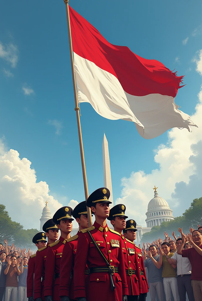 An illustration of Indonesia paskibraka at the moment of Independence seremoni