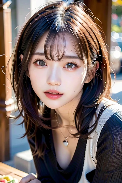 (table top,highest quality)), (photo-realistic:1.4),(((table top,8k)),white wall,(white room),((full body photo))),Photographed in natural light,Highly detailed face and skin texture,highly detailed lips,correct state of the human body,ultra high resolution,(Photoreal:1.4),highest quality, 1 beautiful woman, 38 years old, s, 60mm lens, light beige knit,(medium hair),japanese woman,(black hair),Various poses,looking at camera,natural lip color, necklace