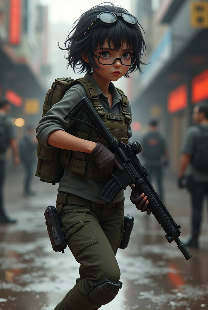 Make a glasses girl character that was shock about she has no ammo for her gun