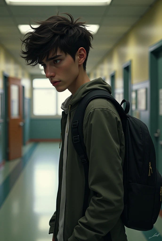 A sad guy at high school, pixar style, cinematic, masterpiece, high-aesthetic, realistic