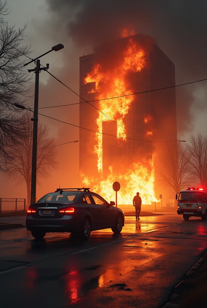 Parking closer than 50 meters from a building on fire