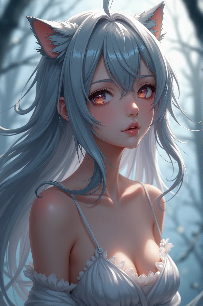 anime，Gray Hair，naked，Low - Angle，Furry