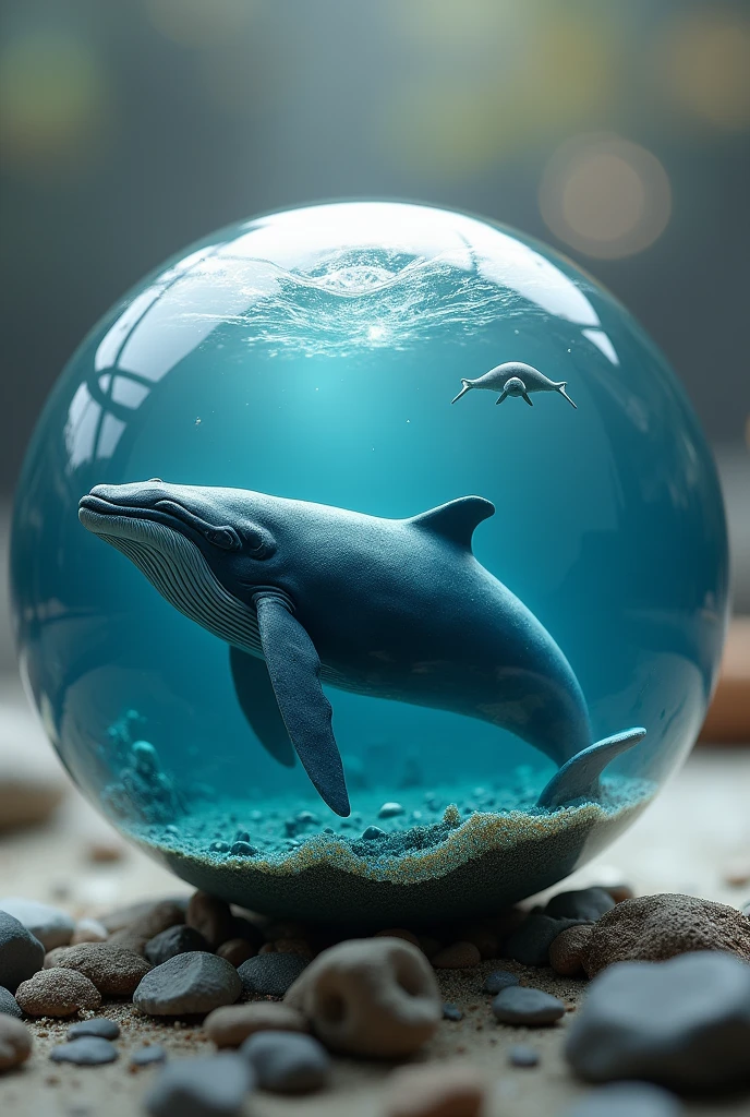 Big whale swimming in a ocean 6 cm resin ball,miniature