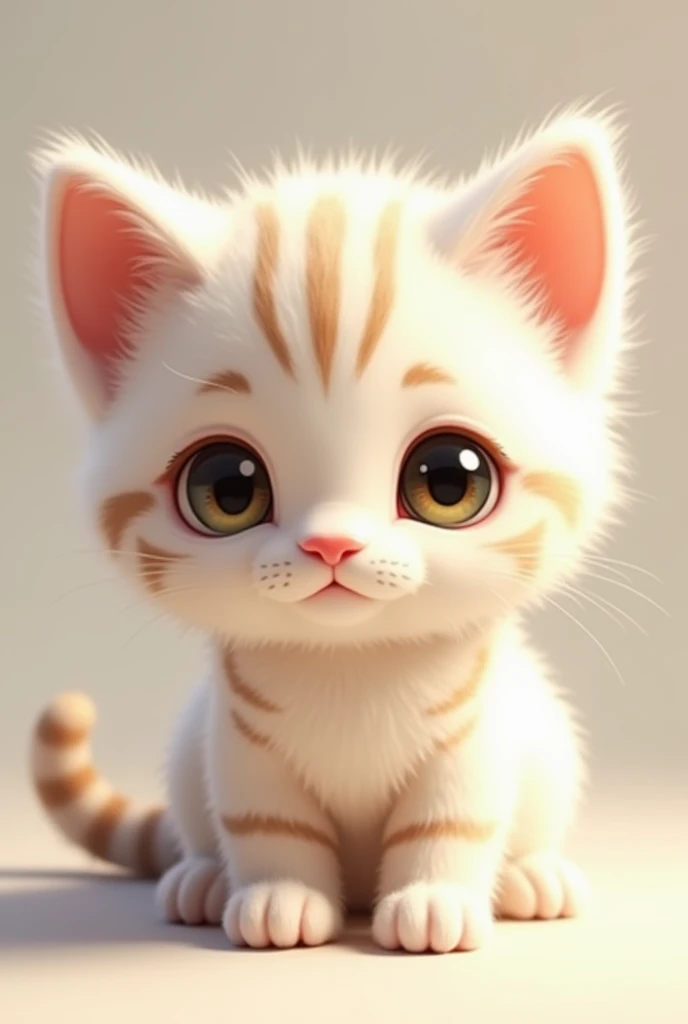 A cute, white domestic kitten with white tiger stripes