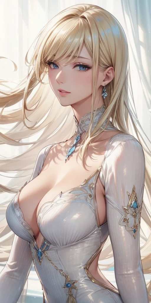 Portrait Real, Blonde, Large Breasts, 4K resolution, High quality CG, Beautiful CG, Soft Light, See-through clothing,Small breasts,Mole near the mouth,Alluring expression