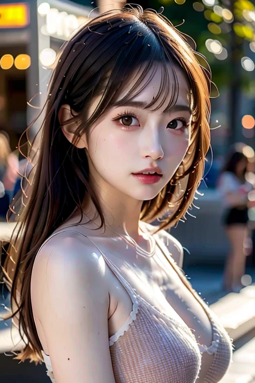 hyper realistic lifelike texture dramatic lighting unreal engine trending on art station, award winning photo, nikon RAW photo,8 k, Fujifilm XT3,masterpiece, best quality, realistic, photorealistic, ultra detailed, extremely detailed face, solo,1girl, standing, fashionable and trendy atmosphere, close up, t-shirt, smooth hair