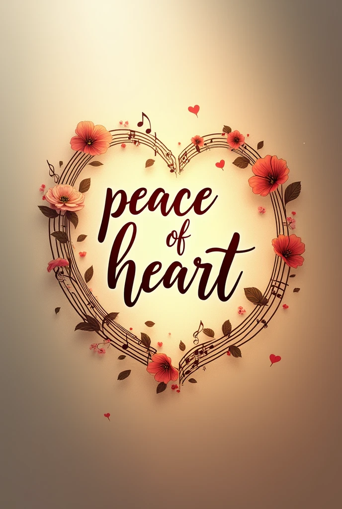 Make an logo of peace of heart written text in musical style more musical style 