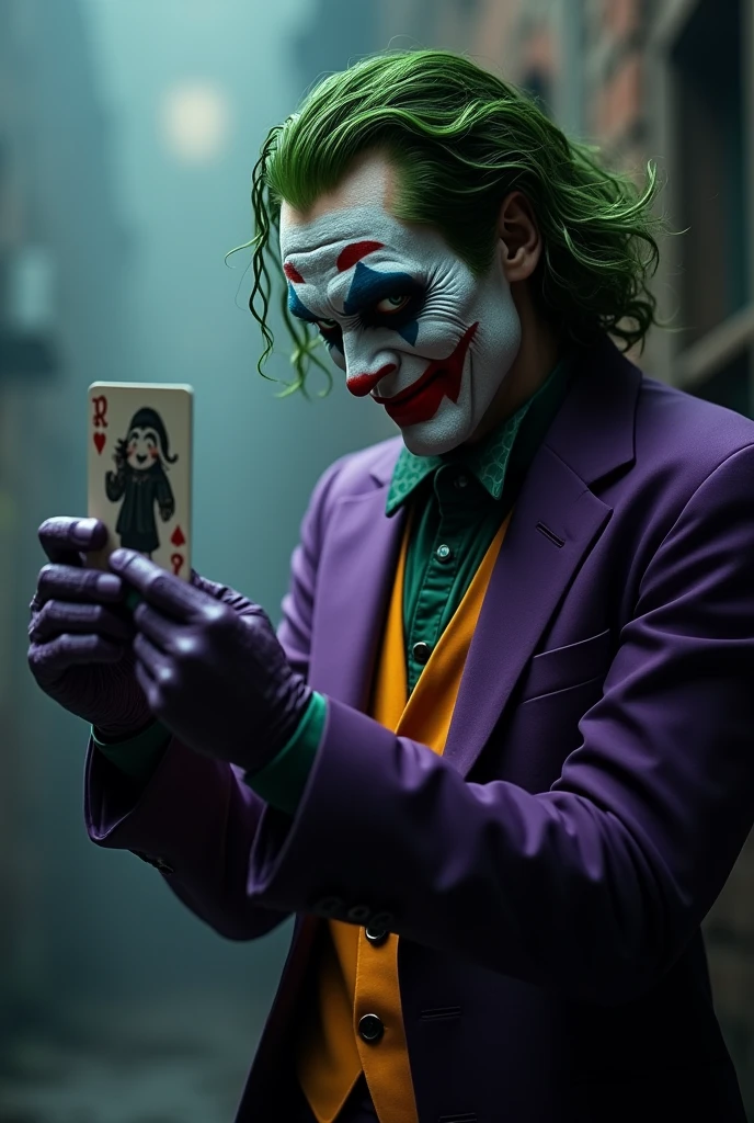 The Joker holds a card.