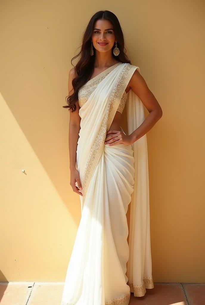 Kriti sanon in white onam saree, photoshoot, smile, wall sun, light, showing hips