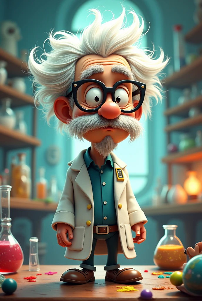 A cartoon scientist standing