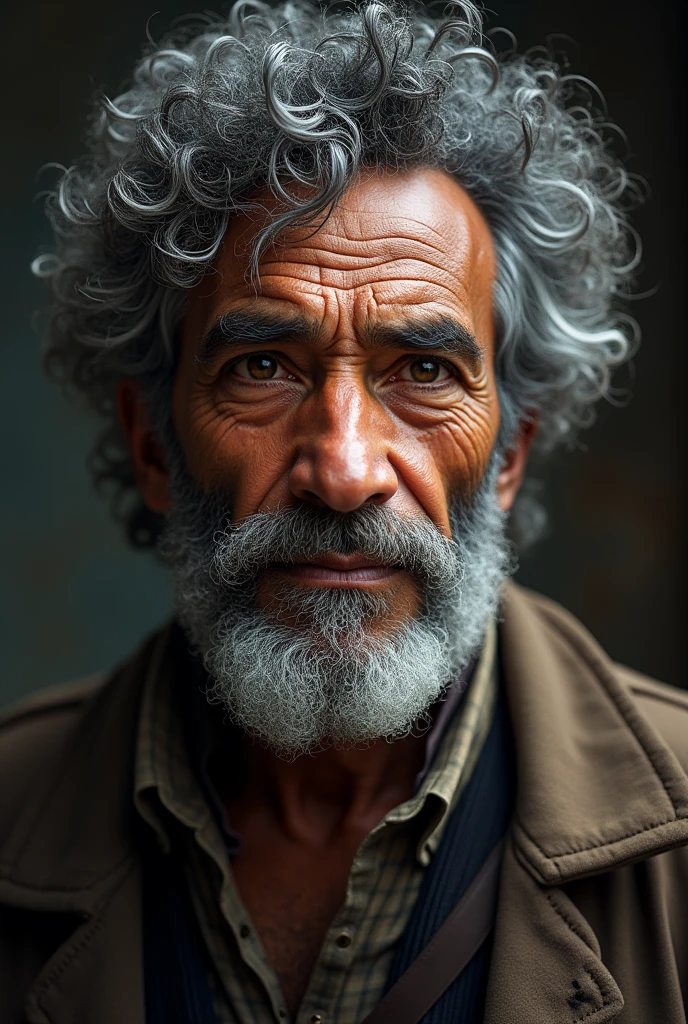 man descended from both Intis and Feynapotter blood, possessed curly black hair that had started to show signs of age, dark brown eyes, and skin darkened by the sun. Though once known for his refined demeanor, time had etched its mark on his face, leaving behind a mane of mottled white hair and prominent wrinkles.