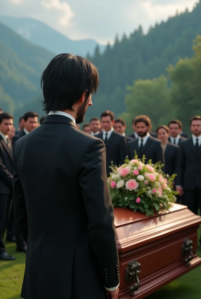 sad keanu reeves at his best friend funeral, pixar style, cinematic, masterpiece, high-aesthetic, realistic