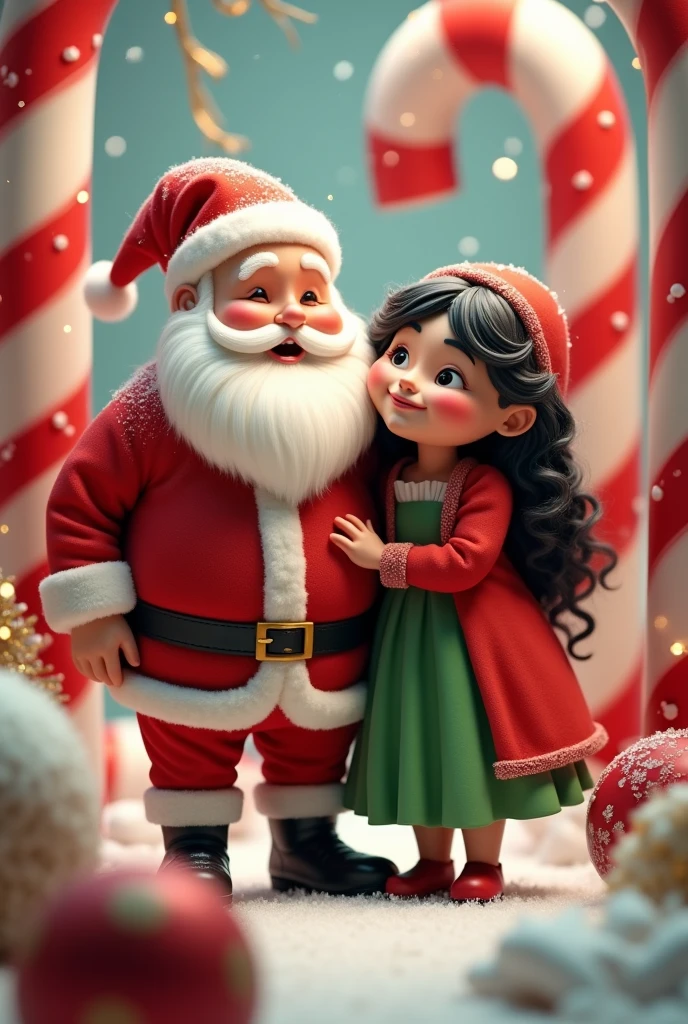 Santa Claus with his plump wife black hair candy canes