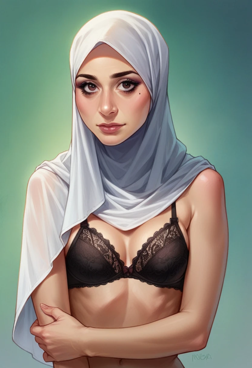 two hijab girl,lace bra,hugging,realistic,hd details,surreal