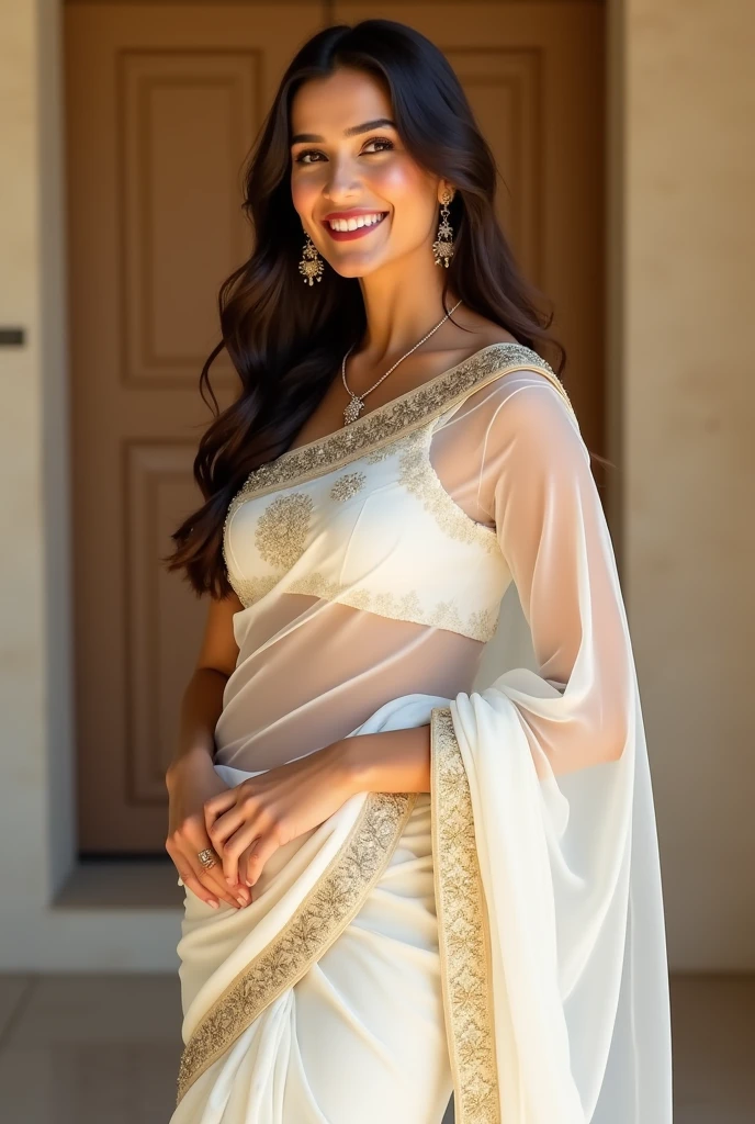 Kriti sanon in white onam saree, photoshoot, smile, wall sun, light, showing hips