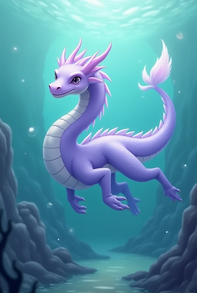 A pale purple dragon,huge,Under the Sea,Leisurely,no other schools of fish,Alone,cute style,background chinese style,The underwater world