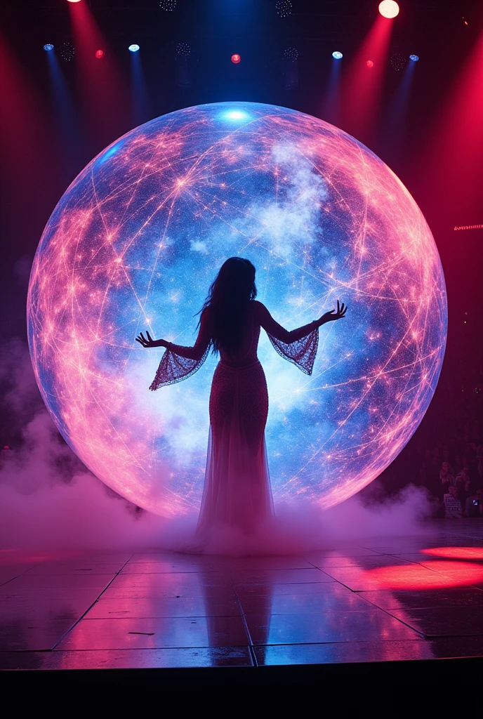 Photo of Brazilian singer Sandy Leah performing a show on the LED globe in Las Vegas