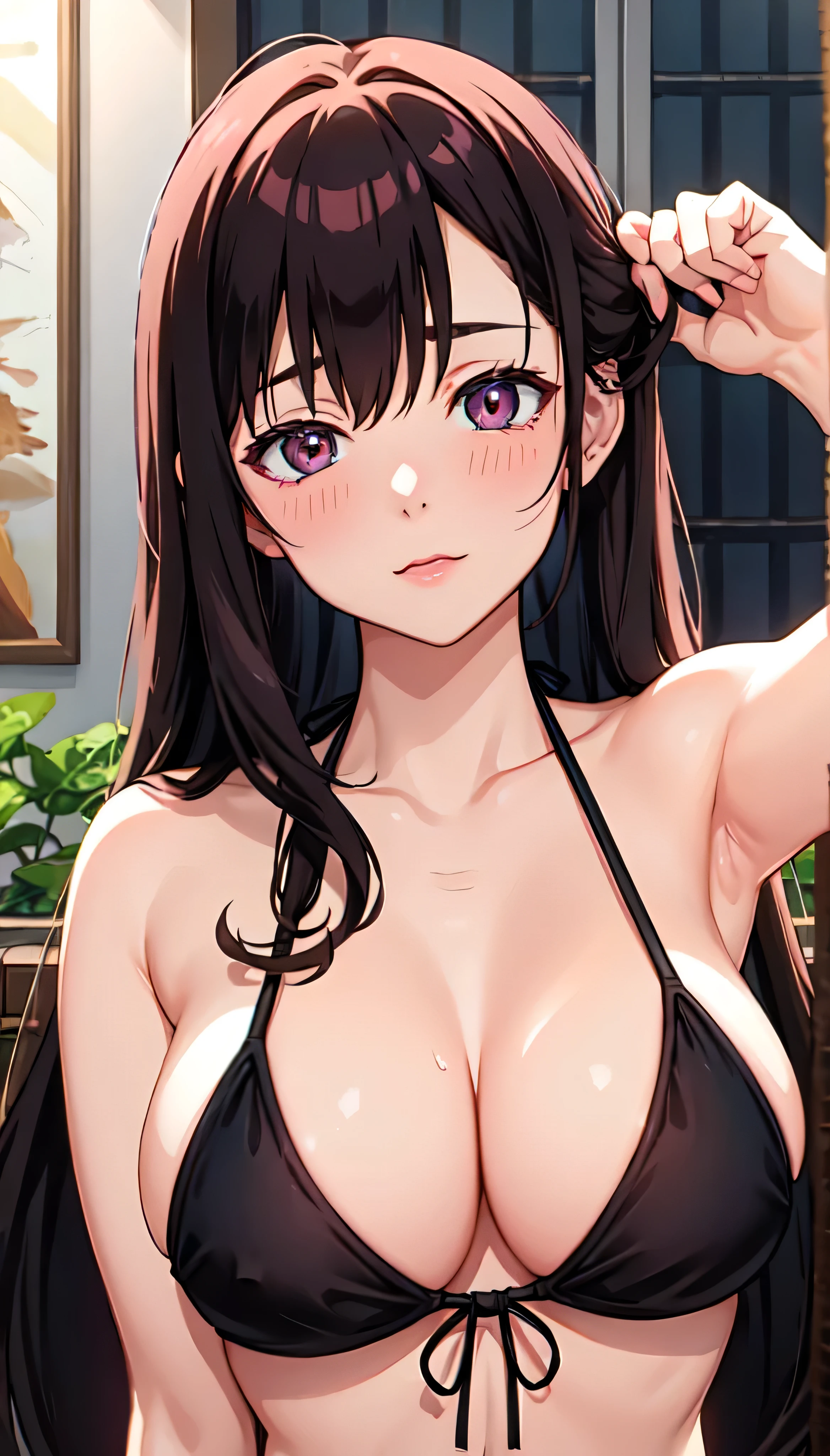 masterpiece, High resolution, highest quality, Nakano Future(From the Quintessential Quintuplet), Sexy pose, Redhead, Fascinating, blush, Vibrant colors, 4K, 8k, ((bikini))
