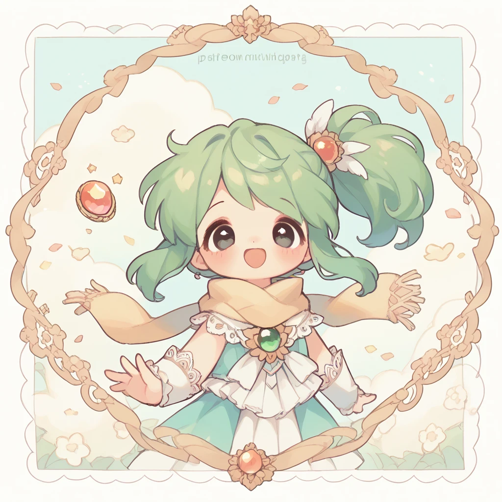 Blink、Magical girl、Chubby、Brown side ponytail、Dark green windbreaker、Golden scarf，lace，Happy、Profile picture，Magic Gems
