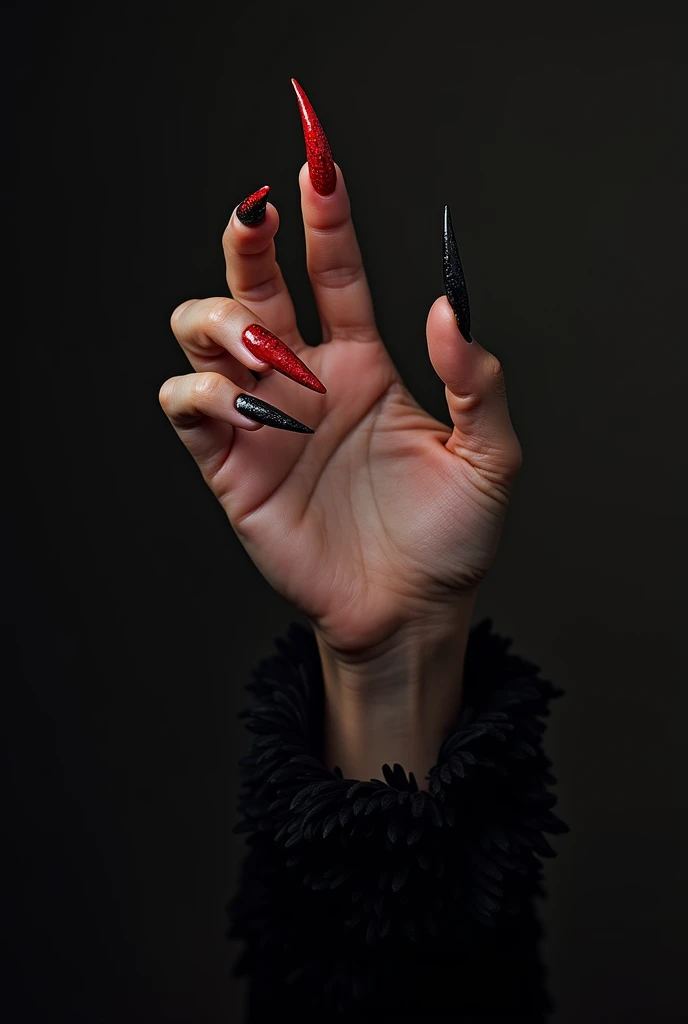 woman with stiletto nails that are venomous and have blood on them