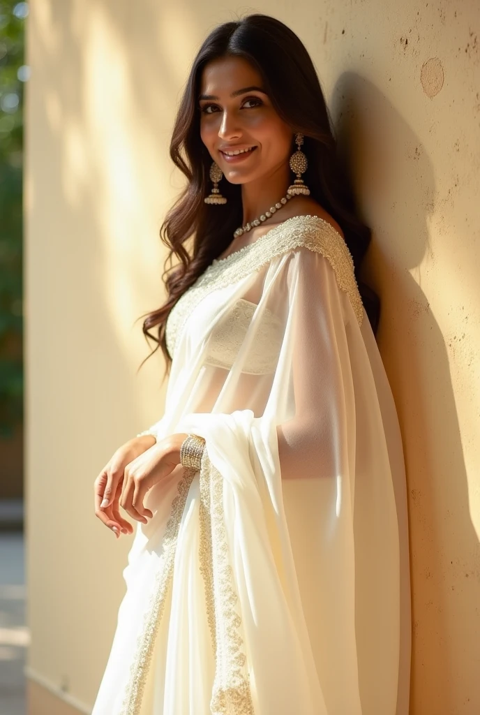 Kriti sanon in white onam saree, photoshoot, smile, wall, sun light