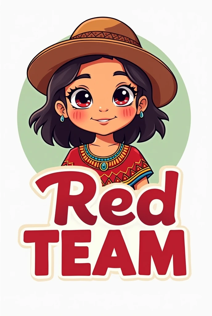 A logo for a scavenger hunt with the name "red team" and the image of a little princess from the Cariri wearing a leather hat. School scavenger hunt art