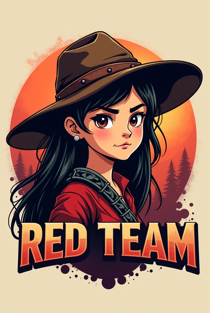 A logo for a scavenger hunt with the name "red team" and the image of a princess from the Cariri wearing a leather hat (a warrior princess idea). school scavenger hunt art in Portuguese