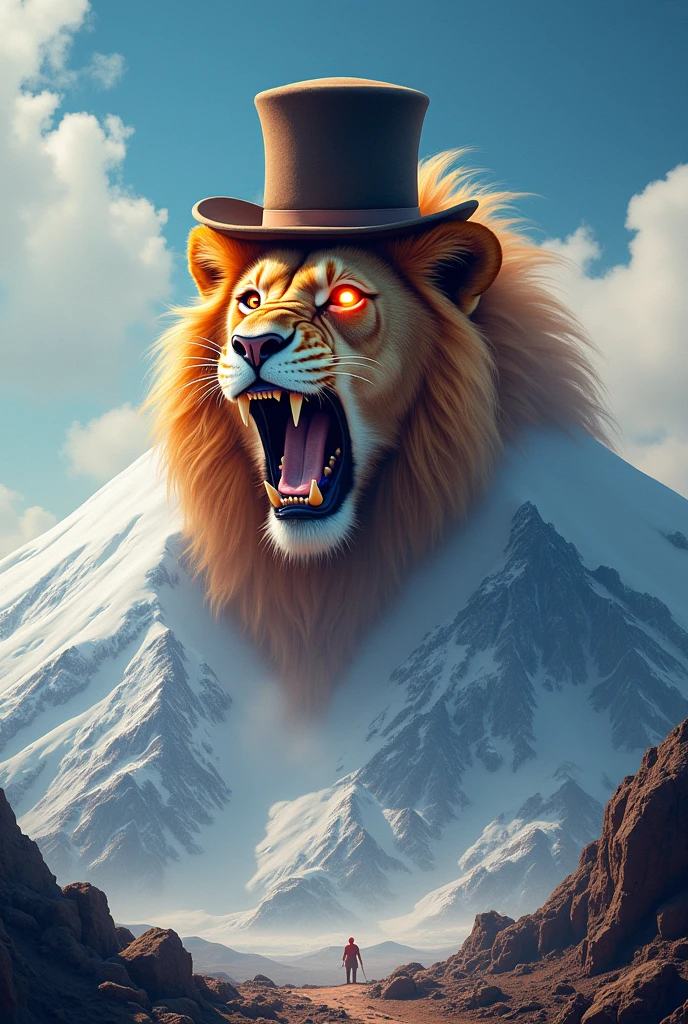 you can create the Misti volcano with the head of a roaring lion, but the lion has a hat