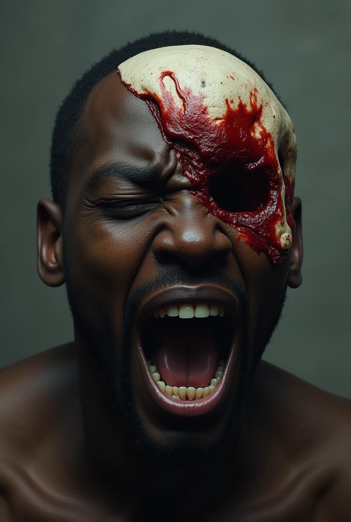 Black man with a crushed head