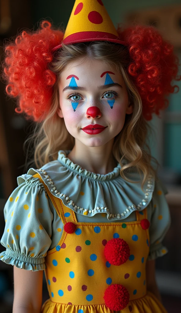 La belle fille se déguise en clown.