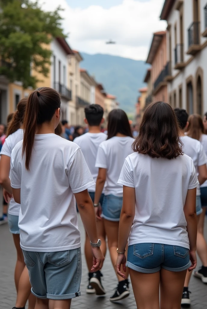 Photos of young people with white shirts from behind in Cuenca, Ecuador