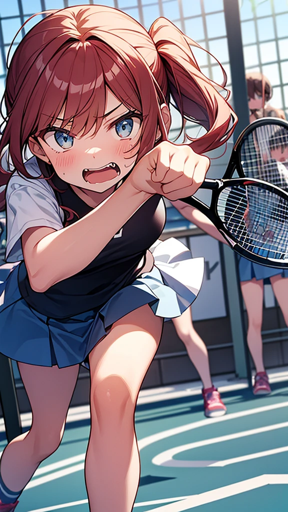 Deformed expression Mob Female Students Tennis club Angry:1.9 Raise eyebrows Shout Point to the viewer:1.9 Fist tennis wear