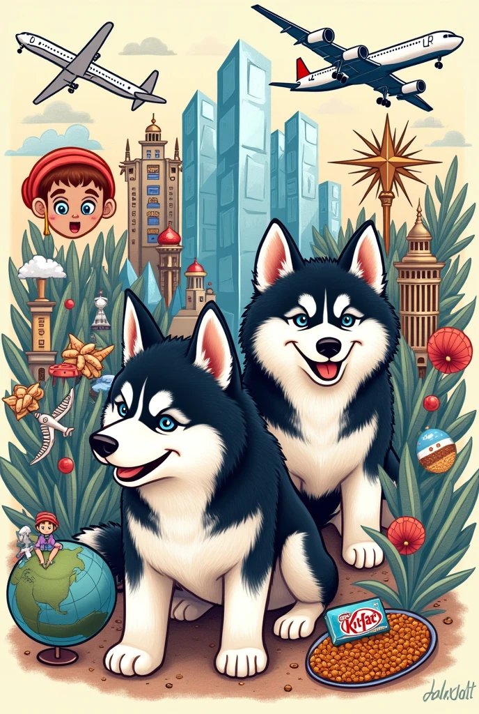 Covert the following prompt into a doodle Artwork
-
Ice cubes
Aircraft
2 Huskies
Qatar
Mumbai
Singapore
Maggie
Sneakers
Dal chalwal
Globe
Kit Kat