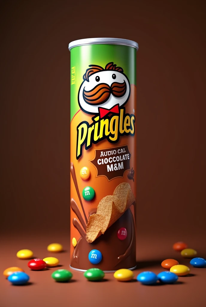UMa lata de batata pringles sabor chocolate M&M