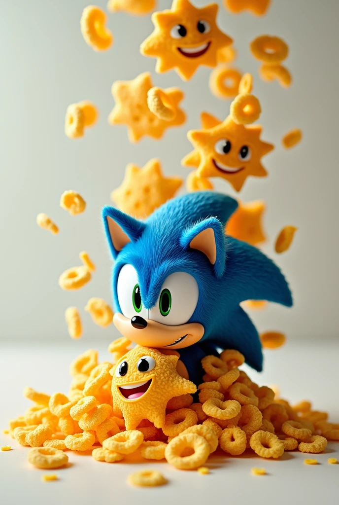 Corn flake units that have a head, Sonic the Hedgehog's face falling to the floor