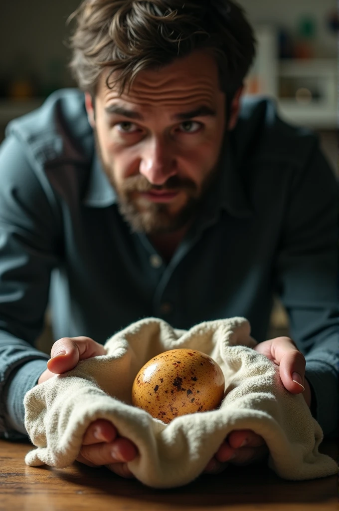 a guy found a cloth with rotten egg inside