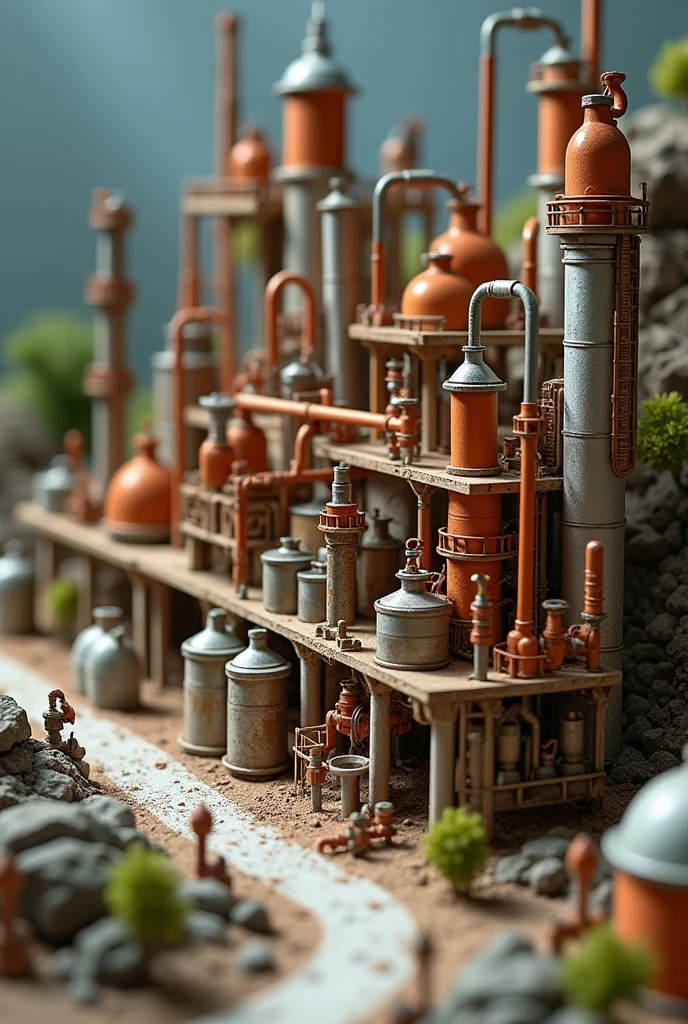 Create a school-type model of oil refining that is functional and highly creative. But easier and with recycled material 