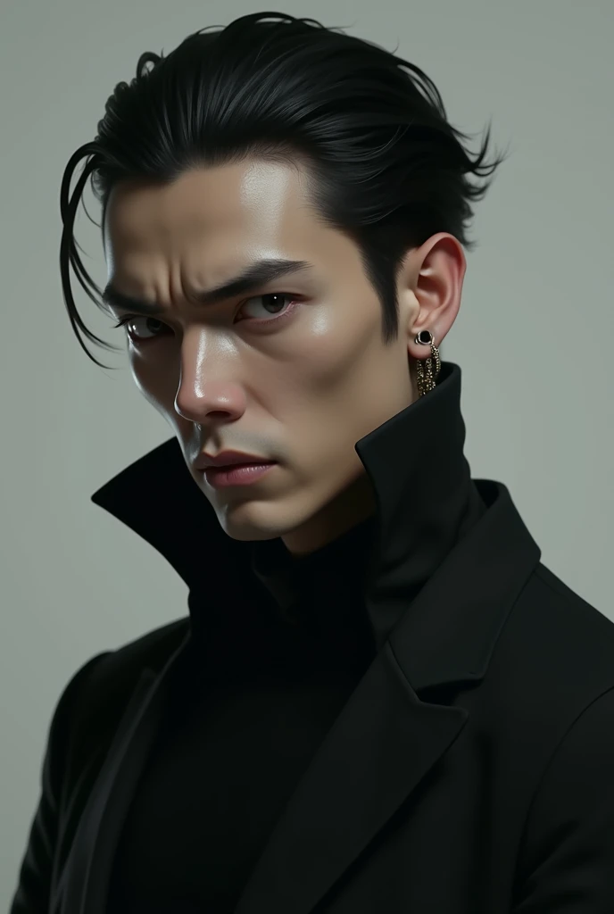 Male
Japanese
Wearing clothes
Center parting
3 left ear piercings
Wearing black clothes