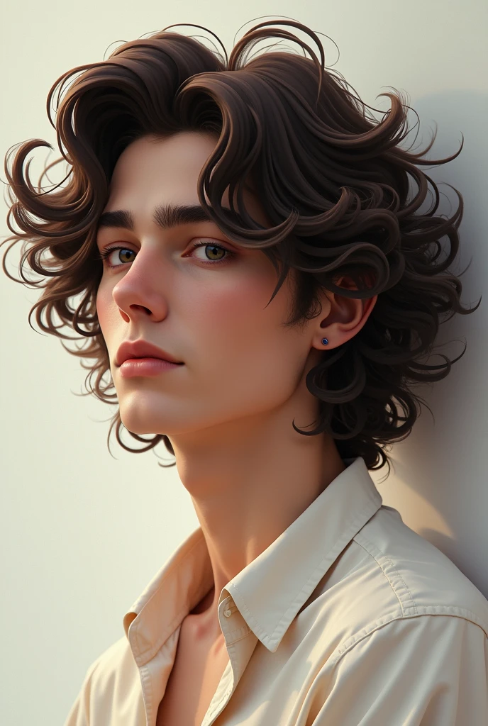He has wavy hair that forms curls and is jpgads to the right side