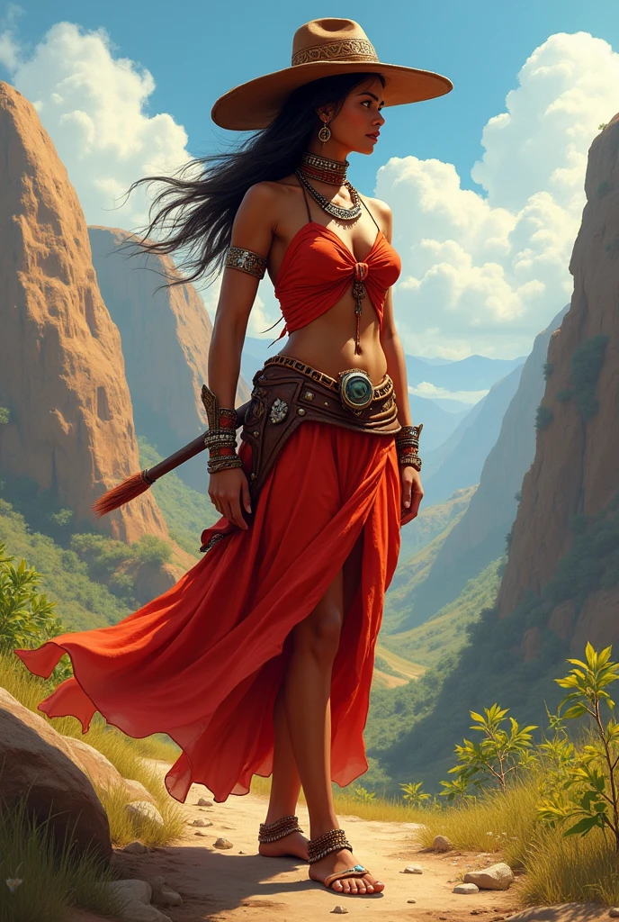 A little princess from the Cariri region wearing a leather hat from the Paraíba sertão and a red dress. (a warrior princess idea) school competition logo design
