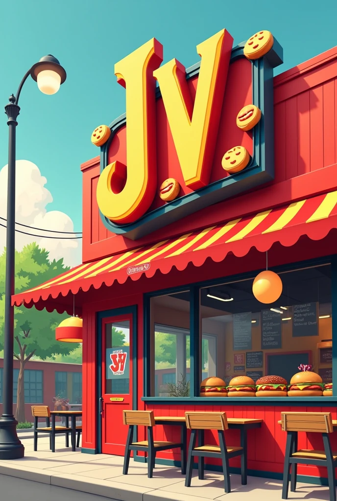 I want a brand that sells hamburgers and hot dogs named JV