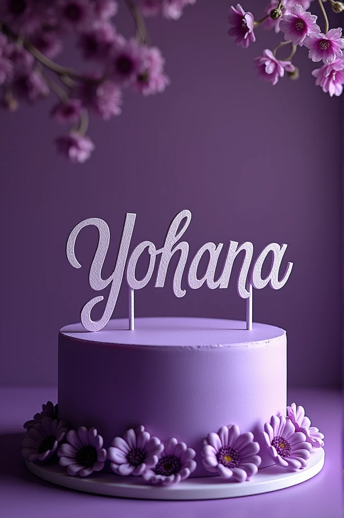 Purple main color cake topper with the name Yohana
